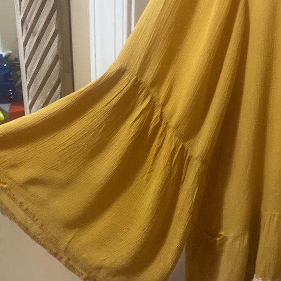 New Directions Embroidered Mustard Gauze Blouse with Bell Sleeves - Picture 3 of 7